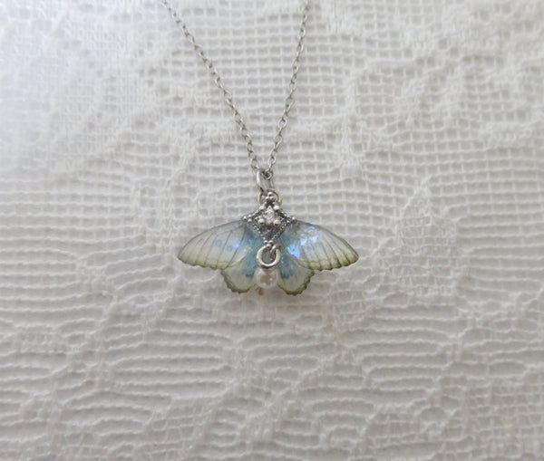 Iridescent Moth Silver Necklace