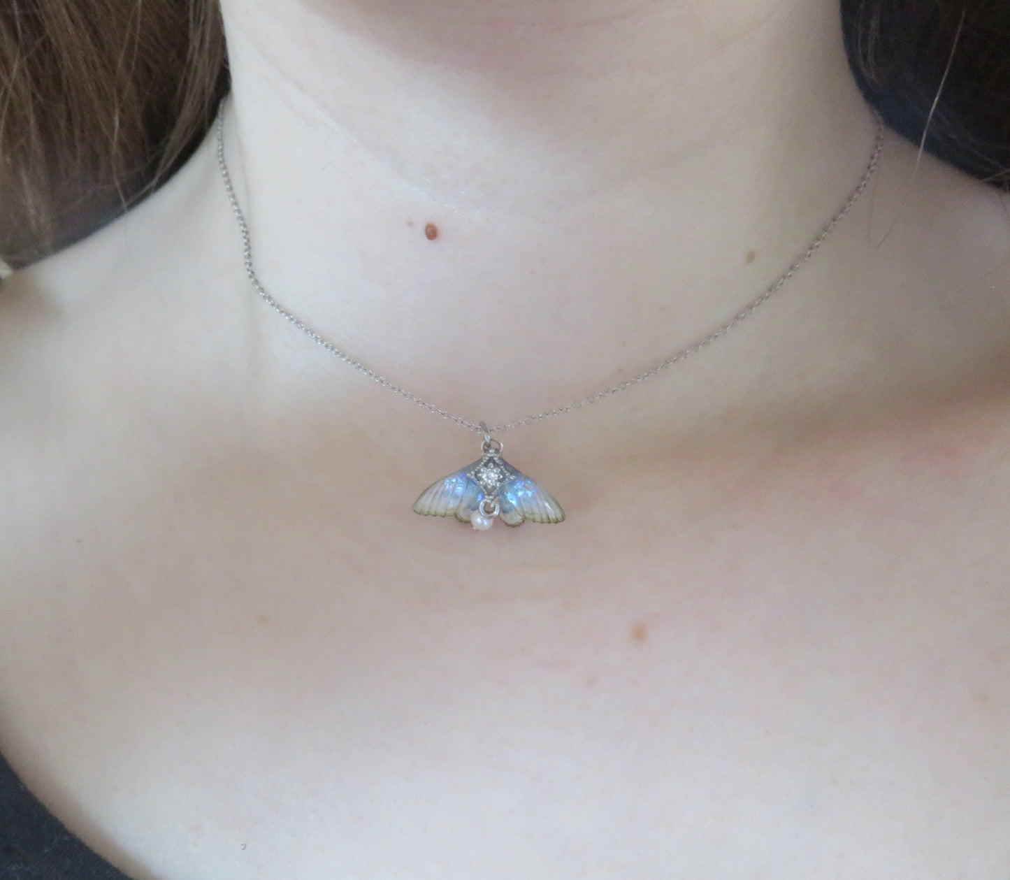 Iridescent Moth Silver Necklace