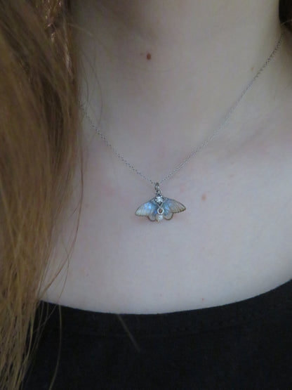 Iridescent Moth Silver Necklace