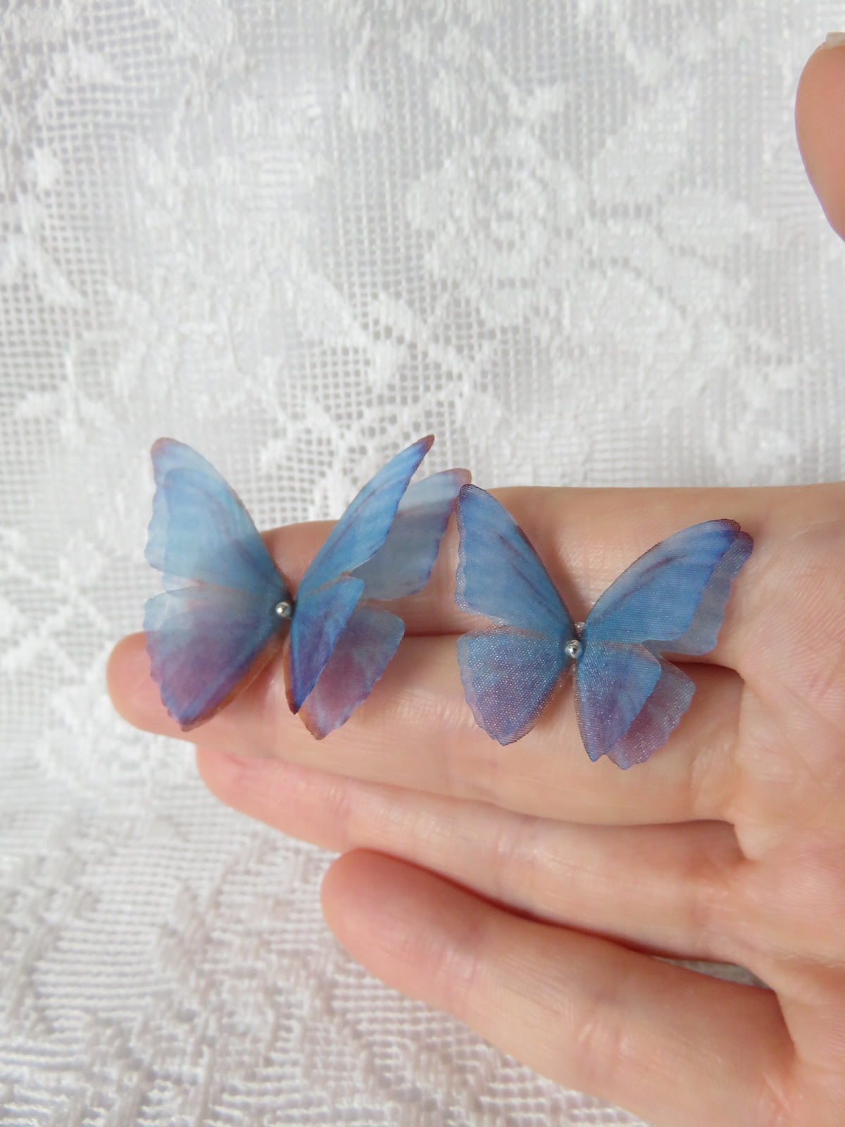 Two Pairs of Blue-Purpleish Butterfly Earcuffs — view 6