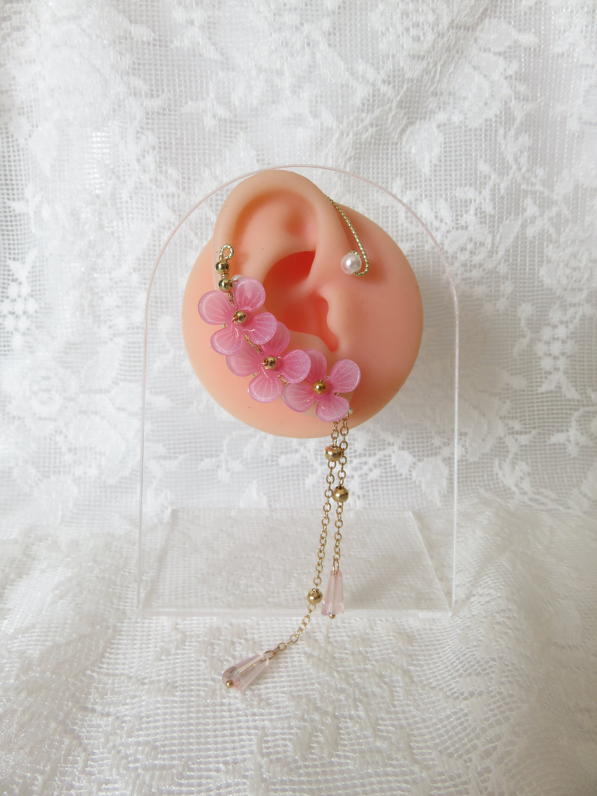 Cherry Blossom Gold Ear Cuff Pair — view 4
