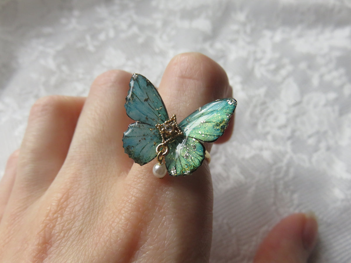Green Butterfly Adjustable Ring