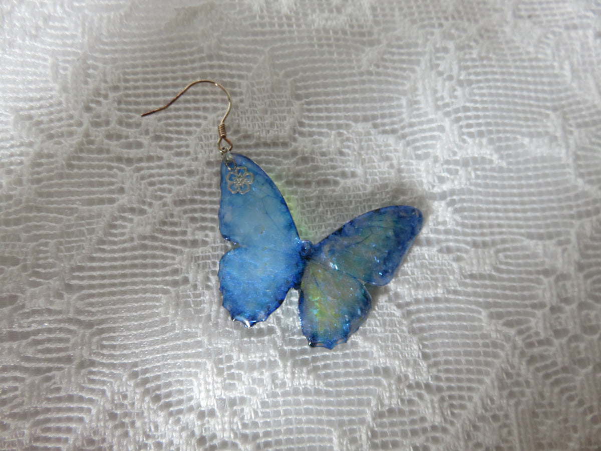 Blue Morpho Butterfly Dangle Earrings — view 7