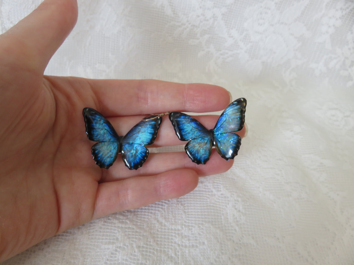 Blue Morpho Butterfly Dangle Earrings — view 6
