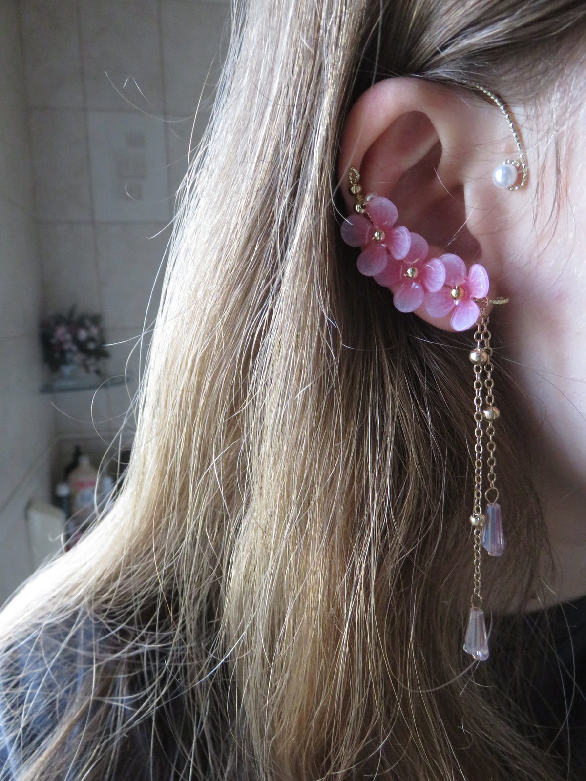 Cherry Blossom Gold Ear Cuff Pair — view 2
