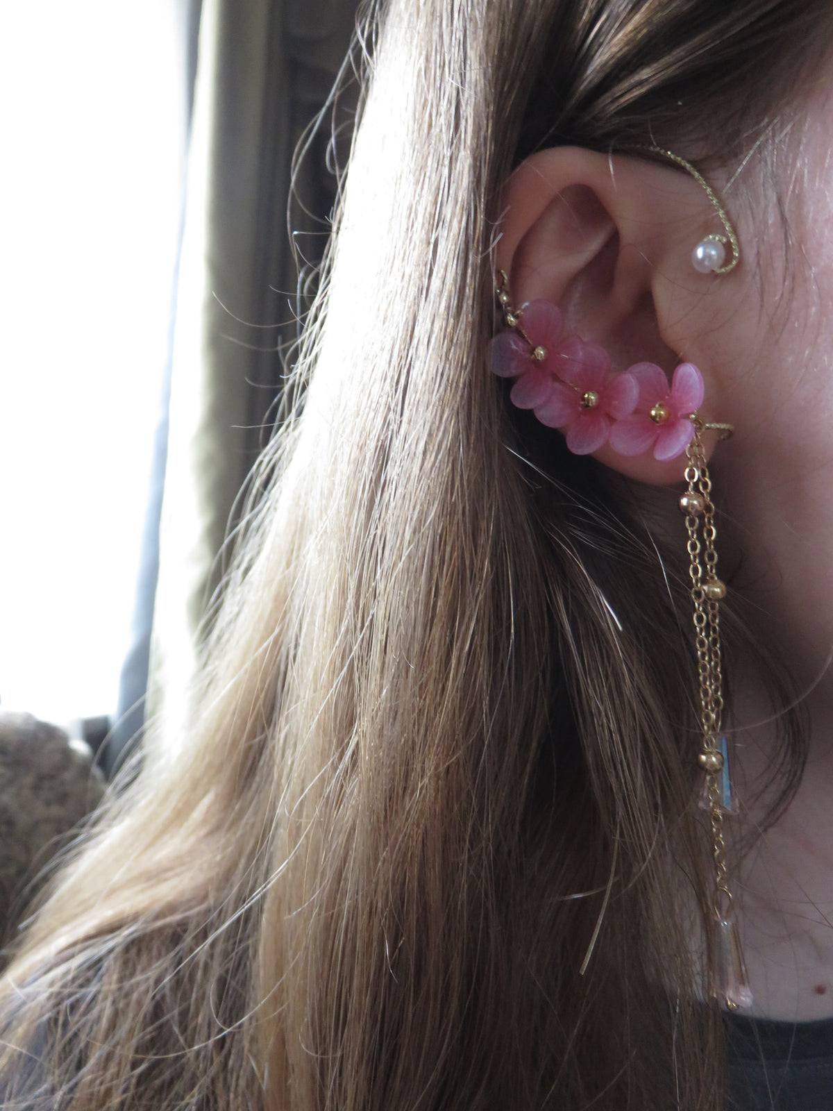 Cherry Blossom Gold Ear Cuff Pair — view 6