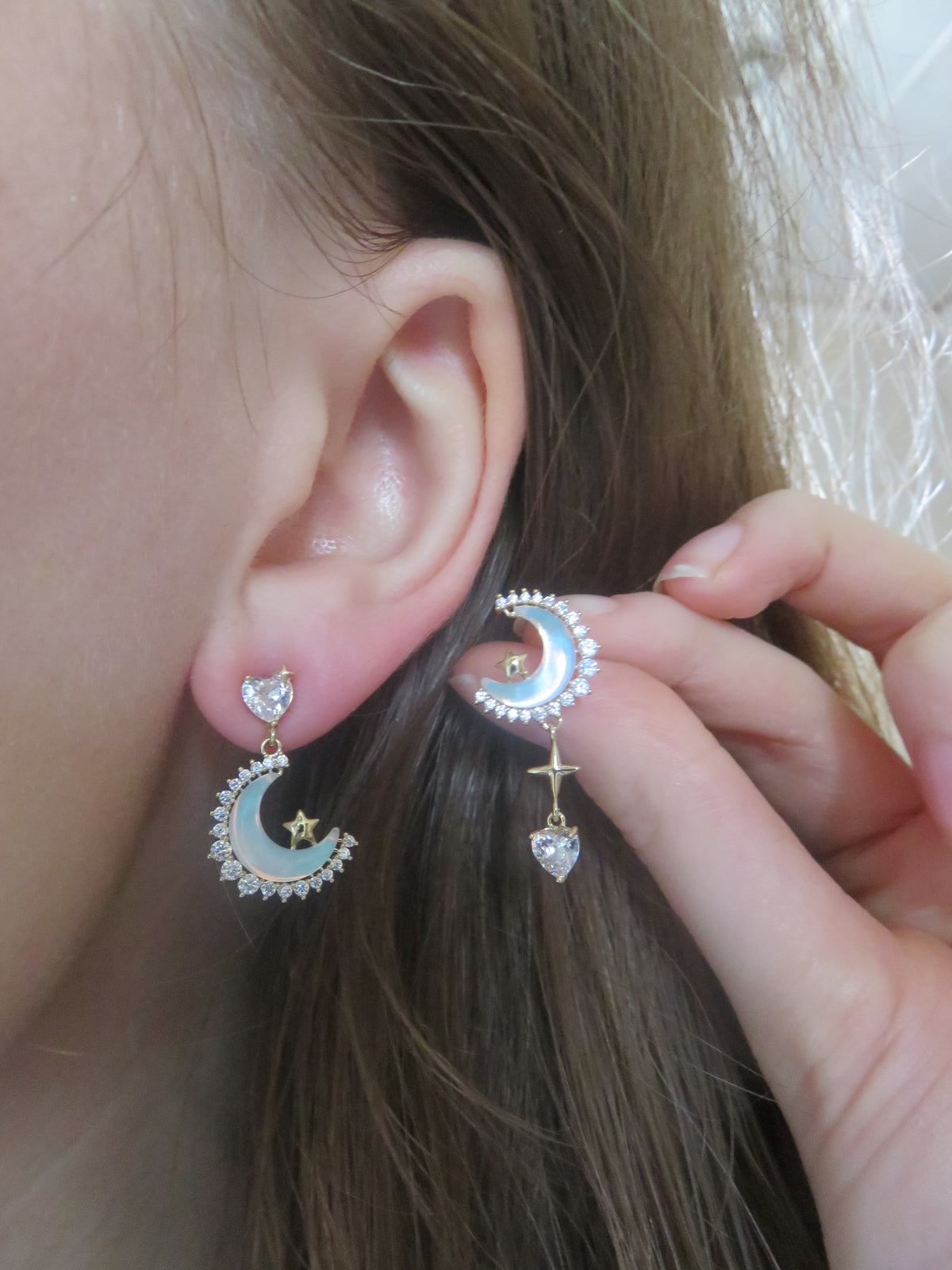 Gold Moon & Star Earrings — view 2