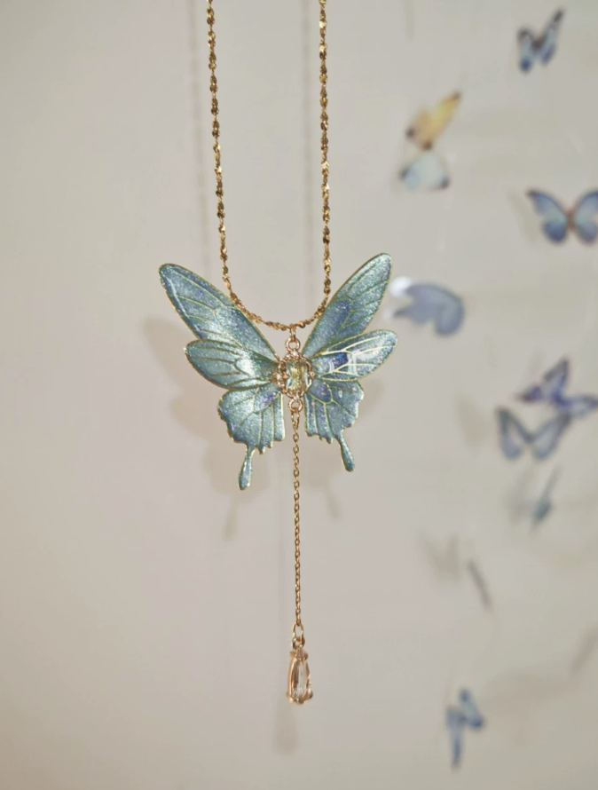 (Made to Order) Six-Winged Butterfly Gold Necklace - Various Colors — view 5