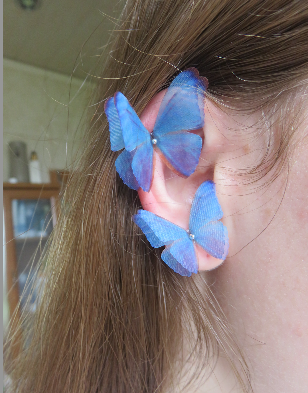 Two Pairs of Blue-Purpleish Butterfly Earcuffs — view 7