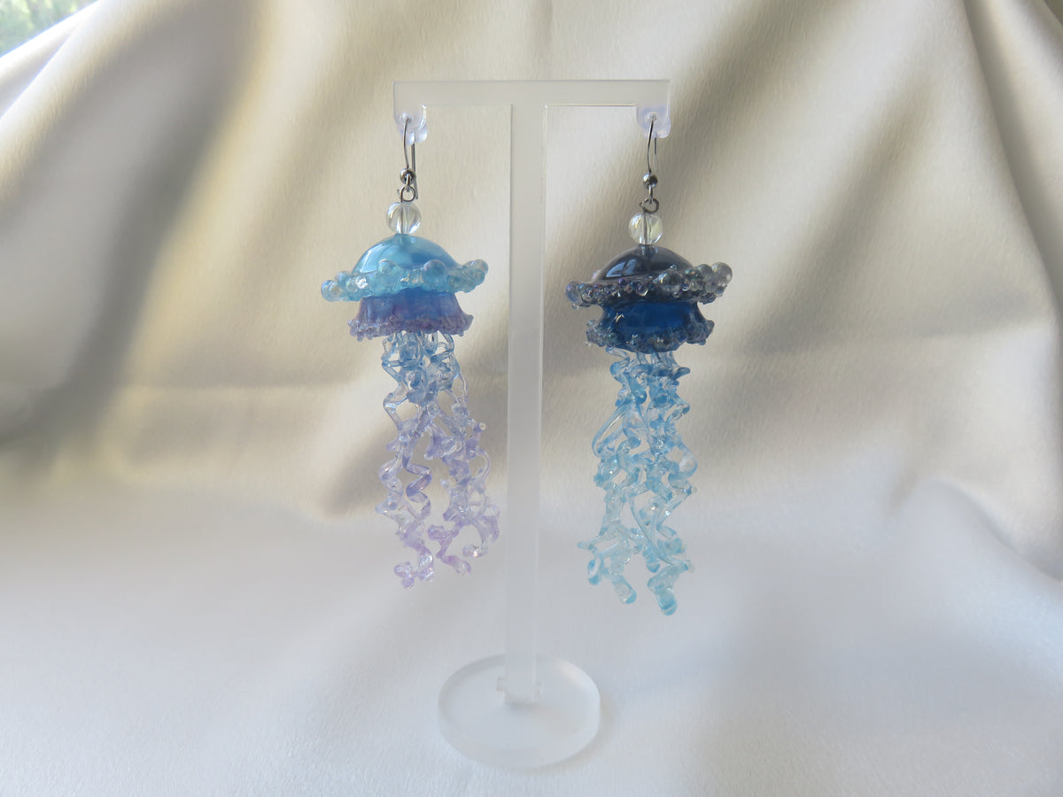 Blue & Purple Asymmetrical Jellyfish Earrings — view 4