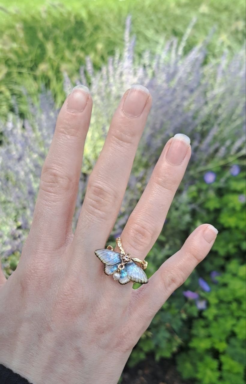 Gold Iridescent Moth Adjustable Ring — view 4