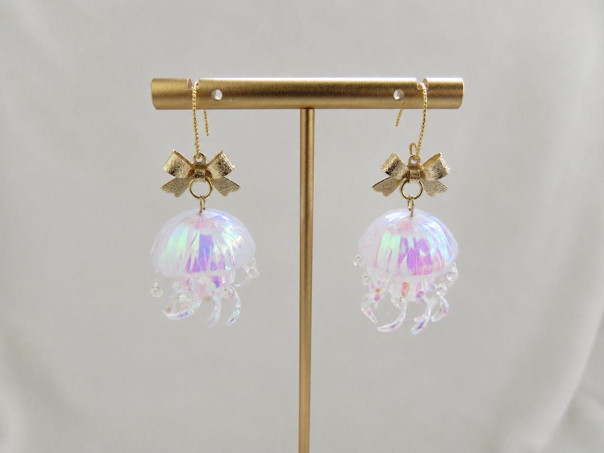 Small Iridescent Jellyfish Earrings — view 3