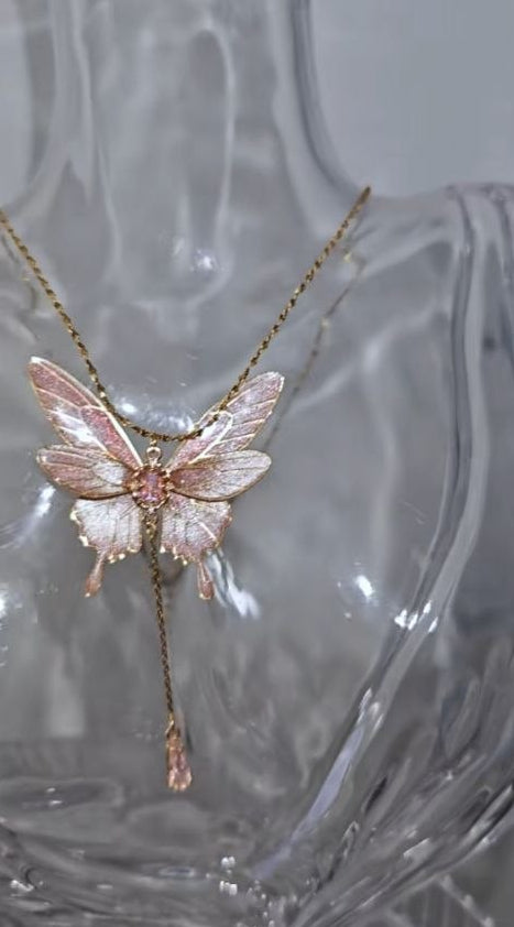 (Made to Order) Six-Winged Butterfly Gold Necklace - Various Colors — view 4
