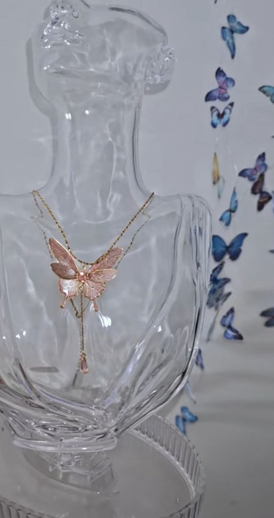 (Made to Order) Six-Winged Butterfly Gold Necklace - Various Colors — view 7