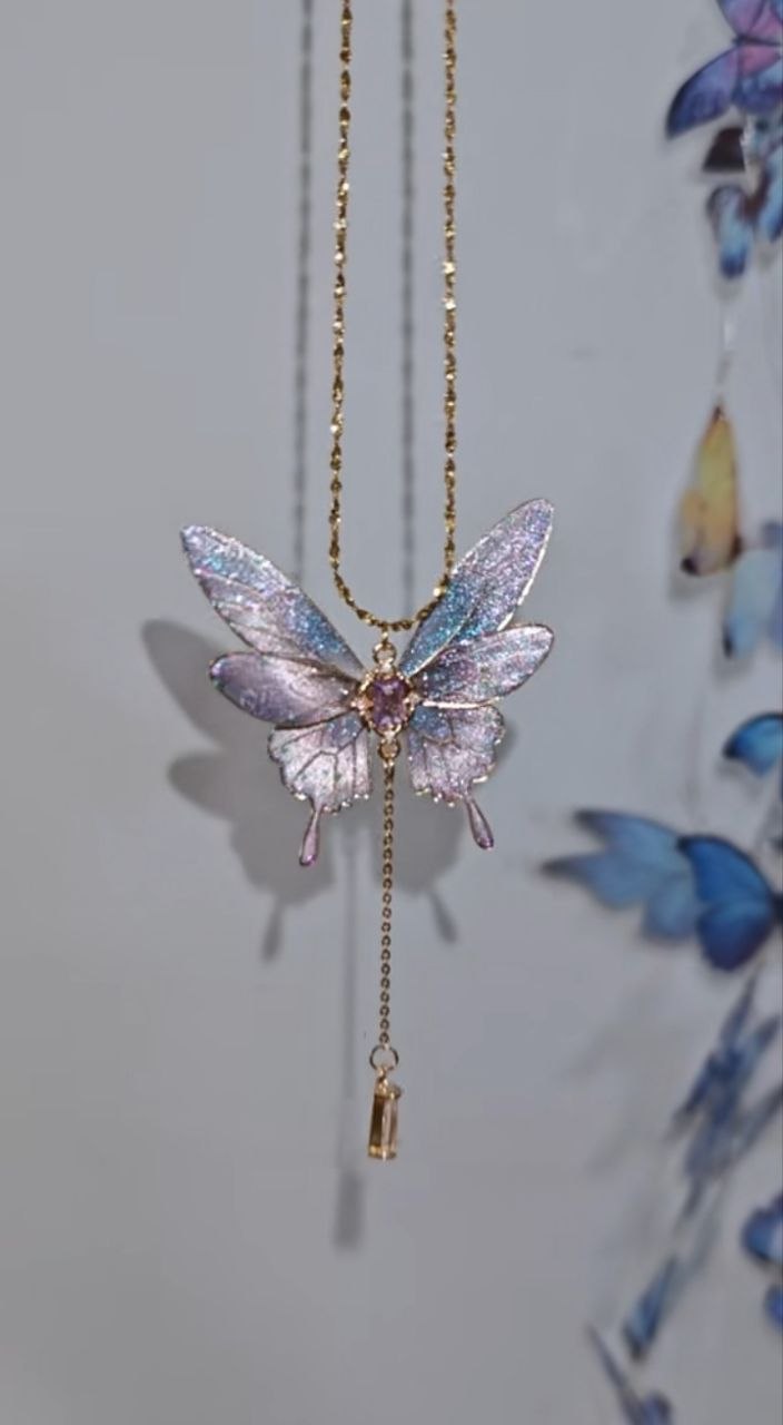 (Made to Order) Six-Winged Butterfly Gold Necklace - Various Colors — view 6
