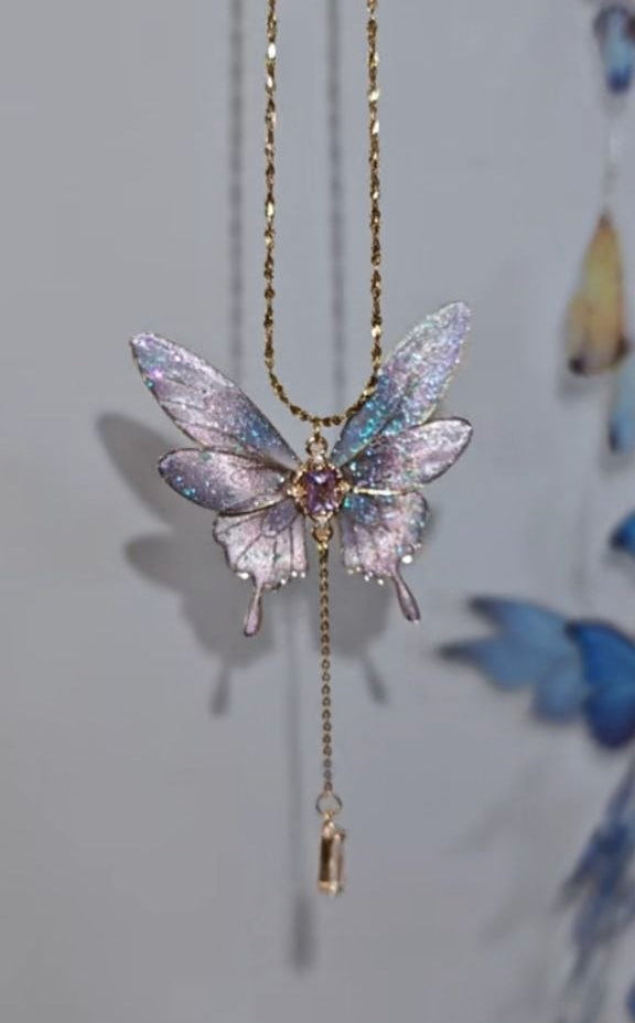 (Made to Order) Six-Winged Butterfly Gold Necklace - Various Colors — view 2
