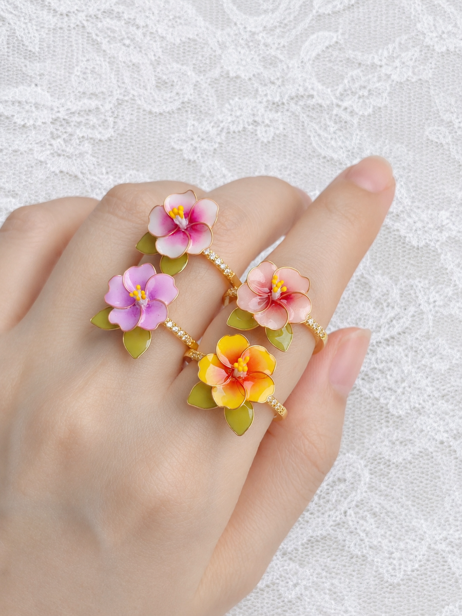 Hibiscus Flower Rings Adjustable