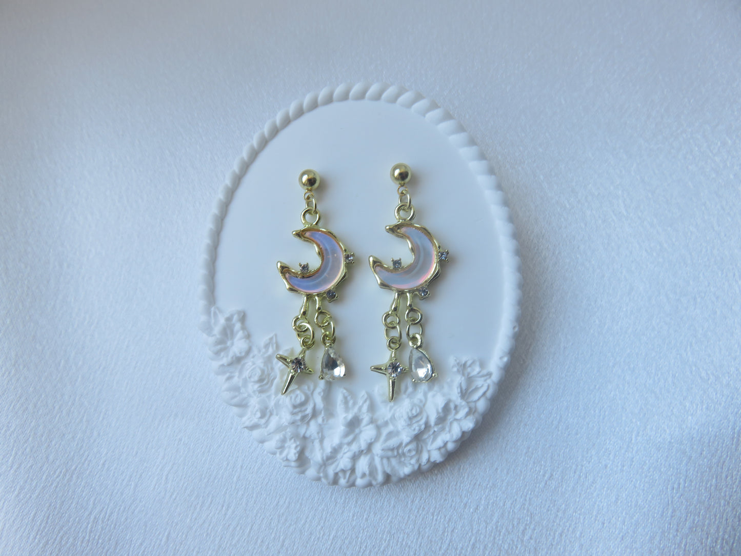 Gold Pink Moon Drop Earrings