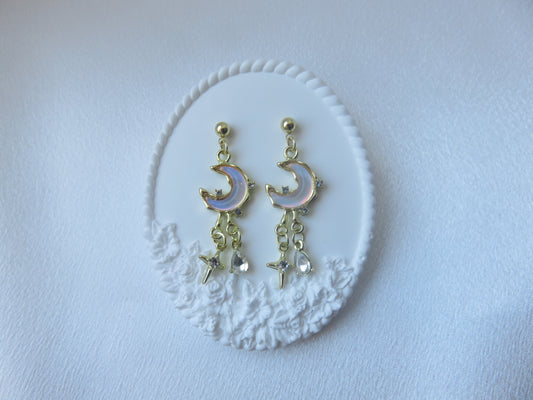 Gold Pink Moon Drop Earrings
